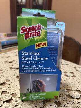 3m 051131972711 Scotch Brite Stainless Steel Cleaner Starter Kit 1 Handle And 6 Pads New In Box