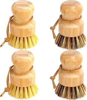 Aisuly 445006062035 Bamboo Dish Brush Set 4 Pcs Palm Wooden Scrubber Brushes Dura