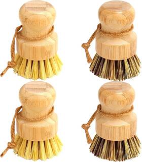 Aisuly 445045777709 Bamboo Dish Brush Set 4 Pcs Palm Wooden Scrubber Brushes Dura