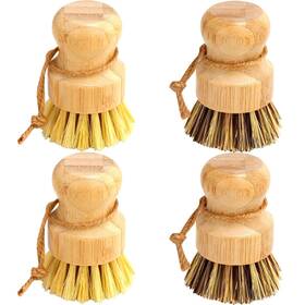 Aisuly 605195398187 Bamboo Dish Brush Set 4 Pcs Palm Wooden Scrubber Brushes Durable