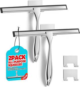Alflod 313106831844 2 Pack Squeegee For Bathroom Shower Door Window Mirror Car Glass With Hand Hook