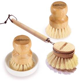 Scdb2212 Amerwash Plus Wooden Dish Brush Set Clean Pots Pans And Vegetable Natural Bristles Bamboo