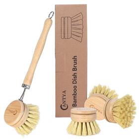 Ata2023 Antya Bamboo Dish Brush With Handle 4 Replacement Heads Eco Soft Sisal Scrub Brus