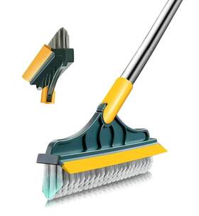 Xy-grb02-green Arainy Floor Scrubber Brush With Long Handle Stiff Bristles Squeegee 120 Rotating