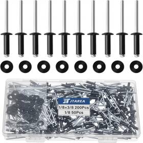 Sab02 Arm & Hammer 250pcs 1/8 Inch X 3/8 Black Aluminum Pop Rivets With Stainless Steel Washers 3.2