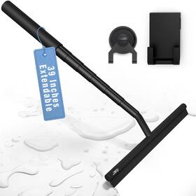 Badiona 251609503867 Telescopic Shower Squeegee Black With Suction Hook Long Handle For Walls