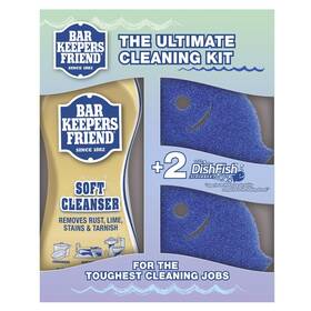 Bar Keepers Friend 071618116384 Ultimate Cleaning Kit Soft Cleanser Liquid 26 Oz And Two Dishfish Scrubbers
