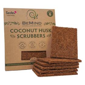 Bemind 065003375017 Coconut Husk Scrubber 6 Scouring Pads Natural Dish