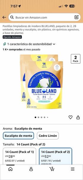 Tab-az-28p-tl1-pep Blueland 810018399115 Toilet Bowl Cleaner Tablets 2-pack 28 Count Peppermint Eucalyptus