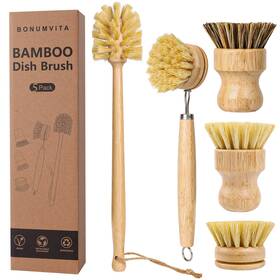 Dbs005 Bonumvita 5 Pack Bamboo Dish Brush Set Wooden With 14 Bottle Br