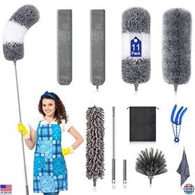 Ccq-11 Brand Dtzert 11pcs Microfiber Duster Kit With Extension Pole 30-100in For Ceiling And Fan