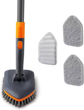 Branded01 313055877832 Tile Tub Scrubber Brush With 3 Different Function Cleaning Heads Extendable Long