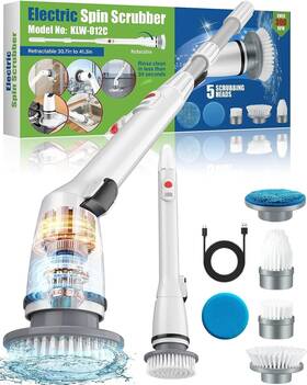 By Mistletoe 749874157716 Electric Spin Scrubber With 5 Replaceable Cleaning Brush Heads 360-degree Cor