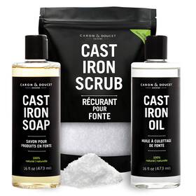 Caron & Doucet 628308949823 Ultimate Cast Iron Set Plus Seasoning Oil Cleaning Soap And Restoring Scrub