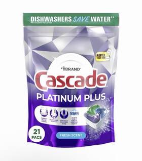 Cascade 030772120484 Platinum Plus Actionpacs Dishwasher Detergent 21 Count Spotless Shine