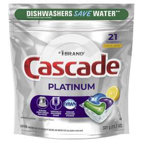 Cascade 037000807612 Platinum Actionpacs Dishwasher Detergent Lemon Scent 21 Ct