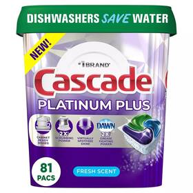 1727590 Cascade Platinum Plus Actionpacs Dishwasher Detergent Pods Fresh Scent 81 Ct
