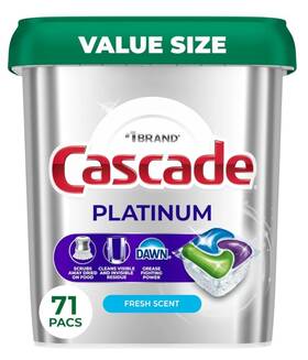 12052 Cascade 17573/12052 Platinum Actionpacs Dishwashing Detergent Pods Fresh Scent 71 Pods/box
