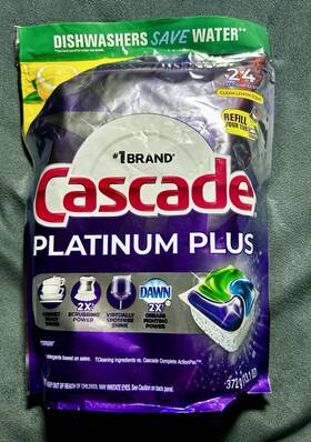 3077213140 Cascade Platinum Plus Dishwasher Detergent Capsules 24 Count Clean Lemon Scent
