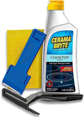 Cerama Bryte 313057612691 Combo Kit Pow-r Grip Scraper Pad And Removes Tough Stains Cooktop