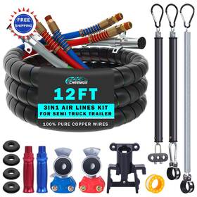 12ft3in1-rd-nrh-kit Cheemuii 12 Ft Semi Truck Air Line Kit With Gladhand Holder And Springs - Red &