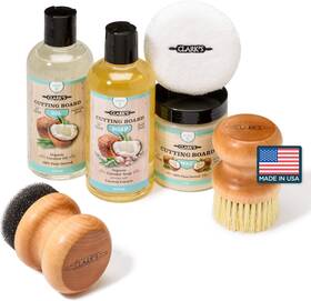 Clarks 853324008548 Cutting Board Care Kit With Coconut Oil - Includes Wax Soap Scrub Brush Bu