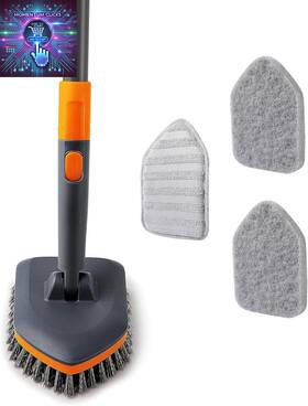 Cleanhome 711181365214 Tile Tub Scrubber Brush With 3 Different Function Cleaning Heads And 56 Inch Extenda