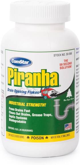 30-599 Comstar Piranha Crystal Flakes 1lb Drain Cleaner For Grease And Hair