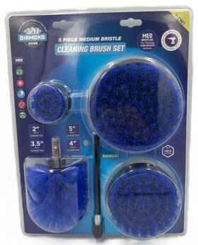 Ds5m Diamond Shine 5-piece Medium Bristle Drill Brush Set With Extension Rod Blue Nylon Power S
