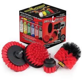 R-s-e42o-qc-db Drillbrush Red Stiff Nylon Bristle Brush Set For Outdoor Cleaning - Versatile Crevice To