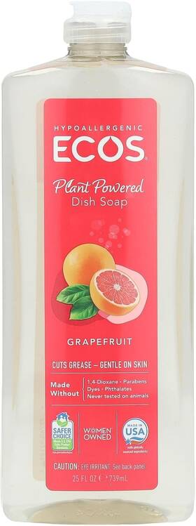 Efp09722 Earth Friendly Products Ecos Dish Soap Grapefruit 25oz 2 Pack Hypoallergenic Plant Powered Vegan