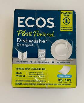 Ecos 749174095855 Plant Powered Dishwasher Detergent Sheets- Free And Clear -45 Loads - New