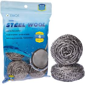 Eleqit 793618549688 6 Pack Stainless Steel Wool Scrubber Sponge For Removing Tough Dirt Grease