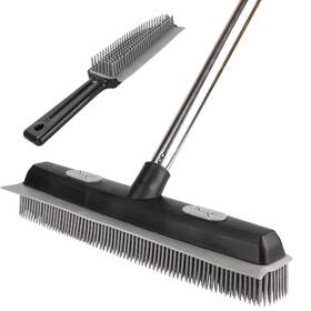 Godiyyer 972178500641 Pet Hair Rubber Broom With Carpet Rake And Brush 2 In 1 Floor For