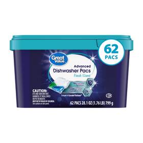 00078742023144 Great Value Advanced Automatic Dishwasher Pacs Fresh Scent 62 Count