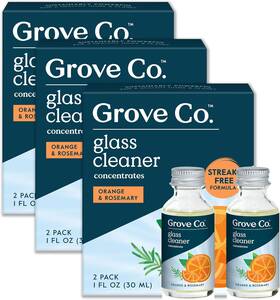 Grove Co. 445038539567 Glass Cleaner Refill Concentrate 6 X 1 Fl Oz Streak Free Plant-bas