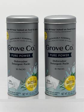 Grove Co. 810088120688 Pure Power Dishwasher Detergent Packs Lemon And Eucalyptus 2x 18