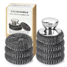 Gxlwjxwlv 607604317369 7pcs Steel Wool Scrubber Pads With Handle Stainless Kitchen Cleaning Set