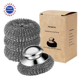 Hamgtrion 740722787840 Steel Wool Scrubber 4 Pack Stainless Pads With Handle