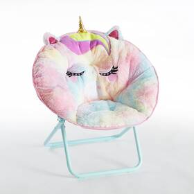 K658716 Heritage Kids Rainbow Unicorn Folding Saucer Chair 23ftft Faux Fur Plush Seat For Ages
