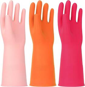 Gloves081 Hinsocha 3 Pairs Rubber Cleaning Gloves Latex Free Dishwashing Large Orange Pink Red