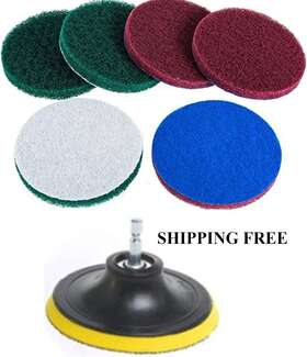 Huawell 313111394389 4 Inch Drill Powered Brush Tile Scrubber Scouring Pads Cleaning Kit 2 Different