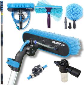 Ip136 Igad 34ft Igadpole Washing Kit Water-fed Brush Cobweb Duster And 10 Inch Squeegee An