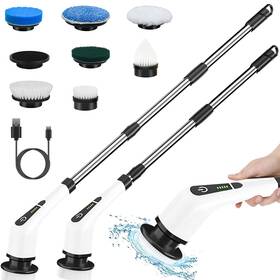Imountek 737547591189 Electric Spin Scrubber Cordless Car Home Cleaning Brush 8 Heads Handle Extension