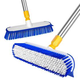 2009023 Ittar 12 Inch Wide Floor Scrub Brush With Long Handle 2-in-1 Deck Cleaning 55 Extendable
