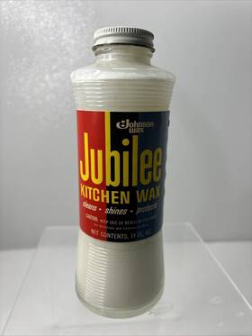 524815 Jubilee Vintage Kitchen Wax Liquid Protects Glass Bottle Movie Prop 60s 70s
