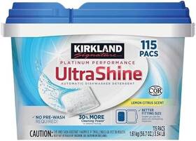 1452518 Kirkland Signature Ultrashine Dishwasher Detergent Pacs Lemon Citrus 115 Ct
