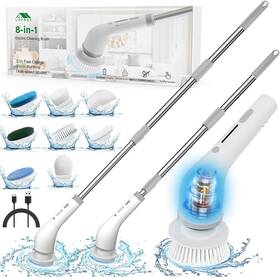 Lefree 313089141138 Electric Spin Scrubber Cordless Cleaning Brush With 8 Replaceable Heads