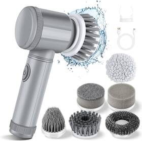 0826-grey6tou Lekishe Electric Cleanning Brush 2024 Scrubber For Bathroom With 6 Replaceable