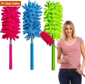 M-jump 726084988781 3 Pack Retractable Long-reach Washable Duster For Cleaning Microfiber Ha